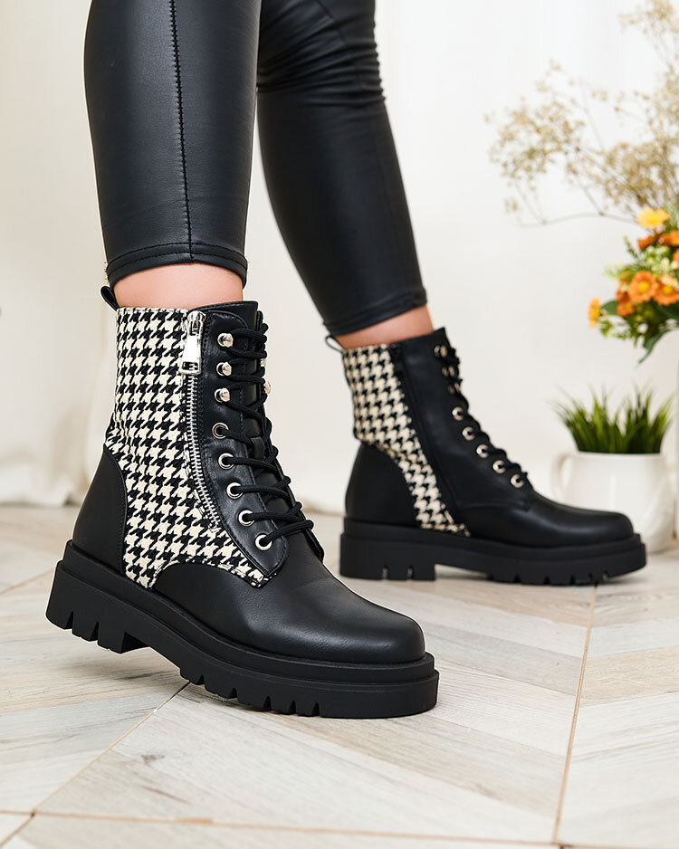 Royalfashion Черные женские сапоги со вставкой из пепита Zatafel