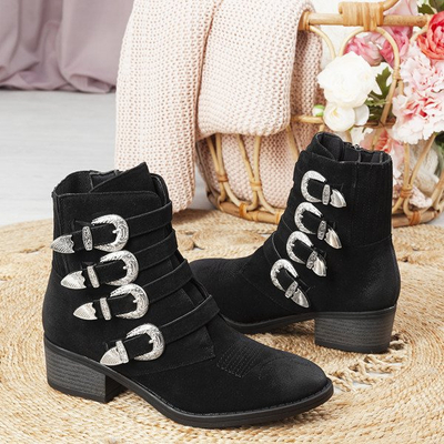 Black ankle boots on a low post Grand - Footwear