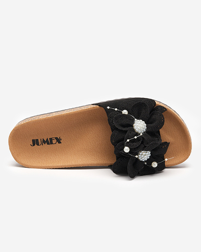 OUTLET Black women's slippers with fabric flowers Serine - Footwear