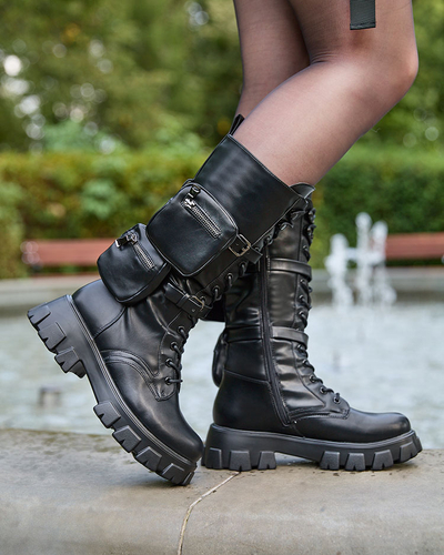 Royalfashion Black women's bagger boots with Atiuha pouch