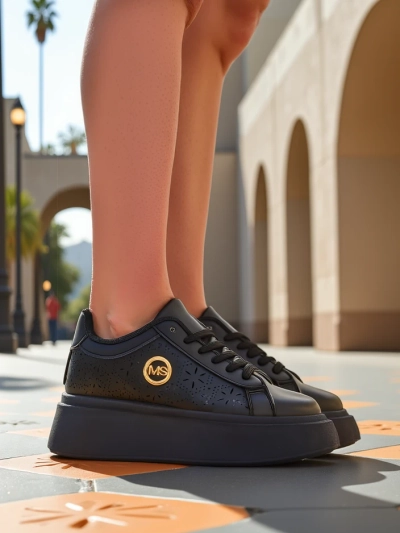 Women's Perseida Royalfashion platform sneakers black eco-leather