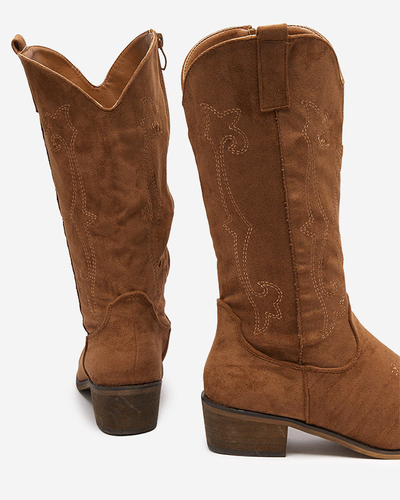 Women's mid-calf insulated boots with camel embroidery Redarika - Footwear