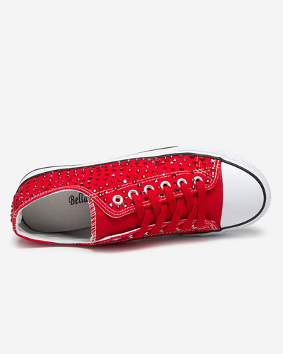 Women's sneakers with colored zircons in red Amando- Footwear