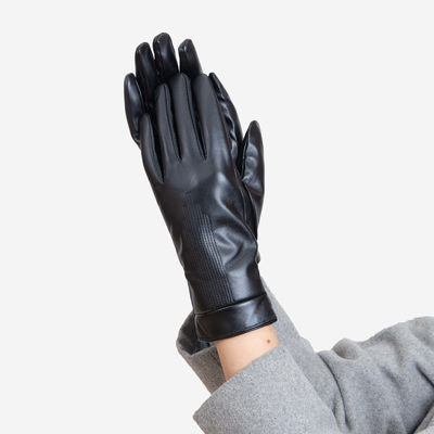 Black classic women's gloves decorated with embroidery - Accessories