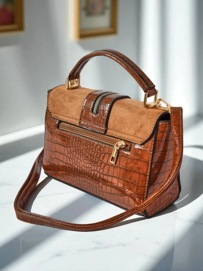 Женская сумка Callista из замшевой и лакированной экокожи, коричневая