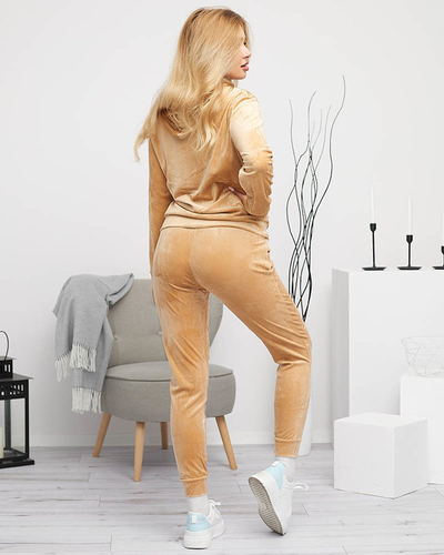 Beige women's tracksuit set with a print - Clothing