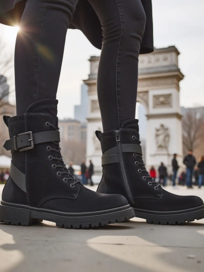 Black women's worker-style ankle boots Miros