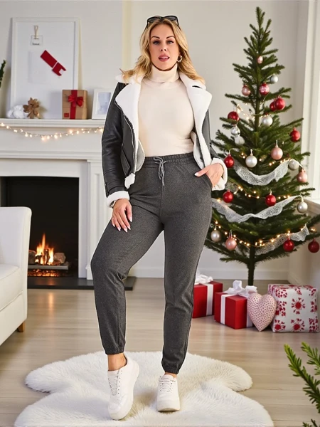 Royalfashion Women's Plus Size Fleece Sweatpants