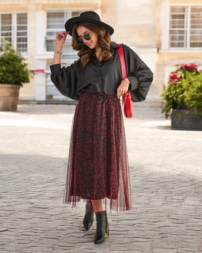 Royalfashion Rakstains sieviešu vidējais svārki ar tulle