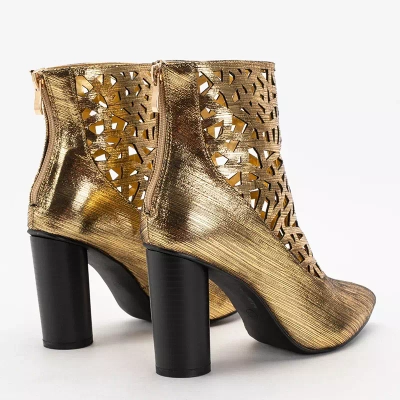 OUTLET Gold women's boots with cutouts on a higher post Olika - Footwear