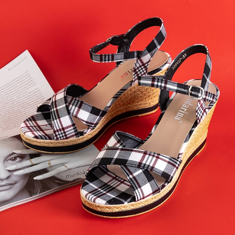 Women's black checkered wedge sandals Luqio - Shoes