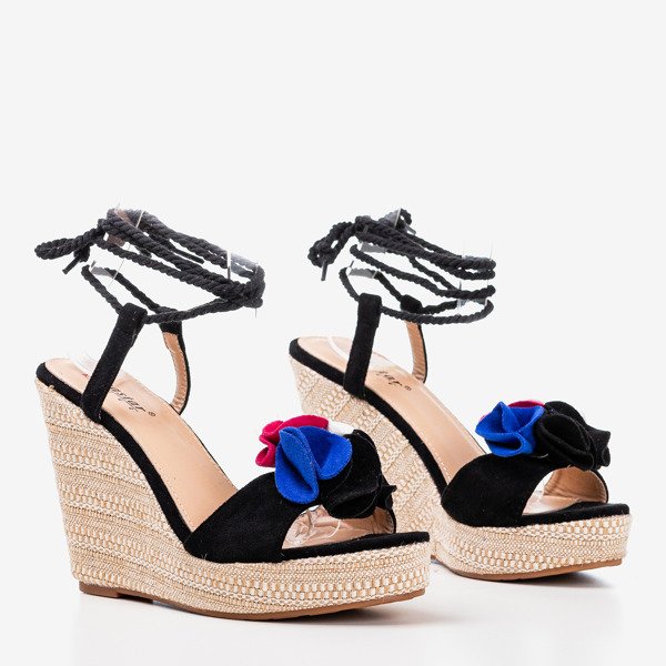 Black women's lace-up wedge sandals from Chantelle - Footwear