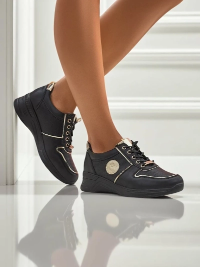 Women's wedge sneakers Callista Nero eco leather black