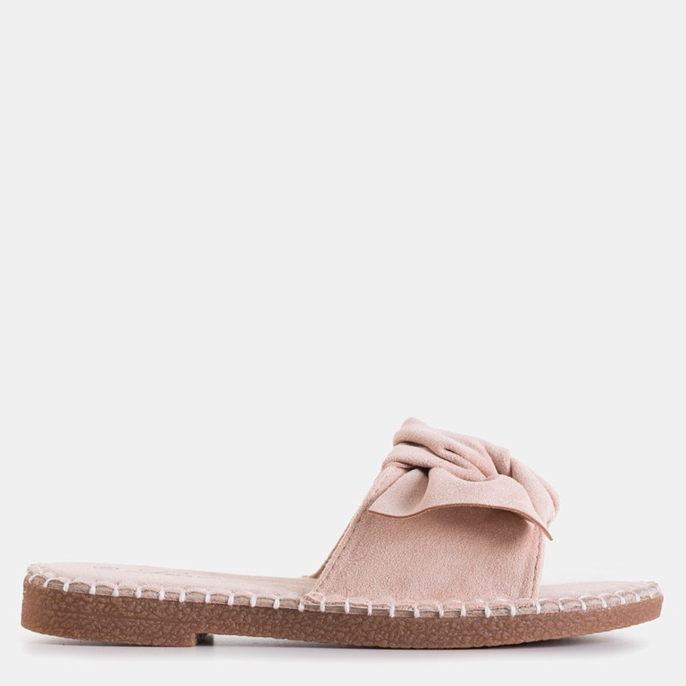 Beige women's slippers with a bow Bonehas - Footwear