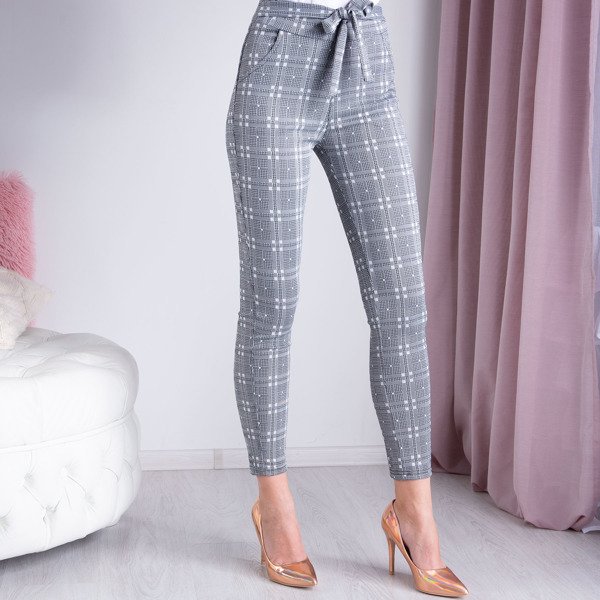Gray checkered fabric trousers - Pants 1