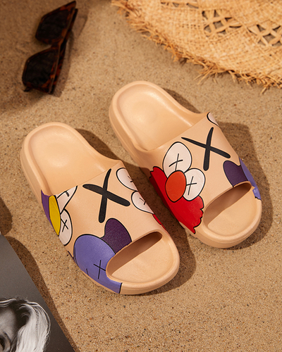 Bēšas gumijas sieviešu čības ar Pfizz apdruku - Apavi