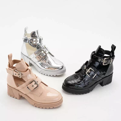 OUTLET Beige women's boots with embossing Lerika - Footwear