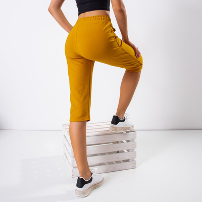 3/4 length mustard women's trousers - Clothing