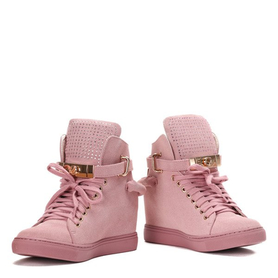 Różowe sneakersy z eko zamszu na krytym koturnie LU BOO - Obuwie