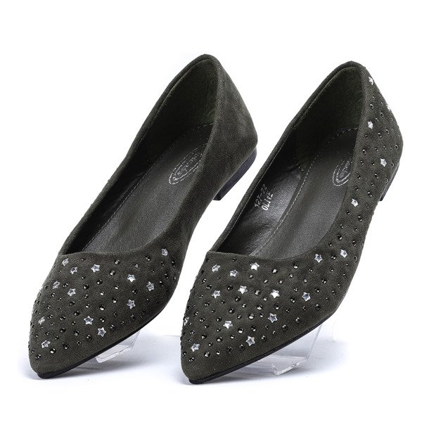 Ciemnozielone baleriny ze spiczastym noskiem Mariane - Obuwie