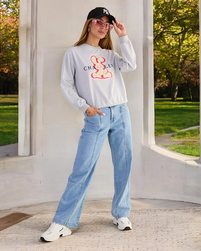 Royalfashion Sieviešu kokvilnas džemperis ar plānu apdruku