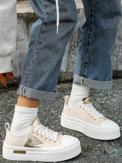 Royalfashion Women's platform sneakers Gold World