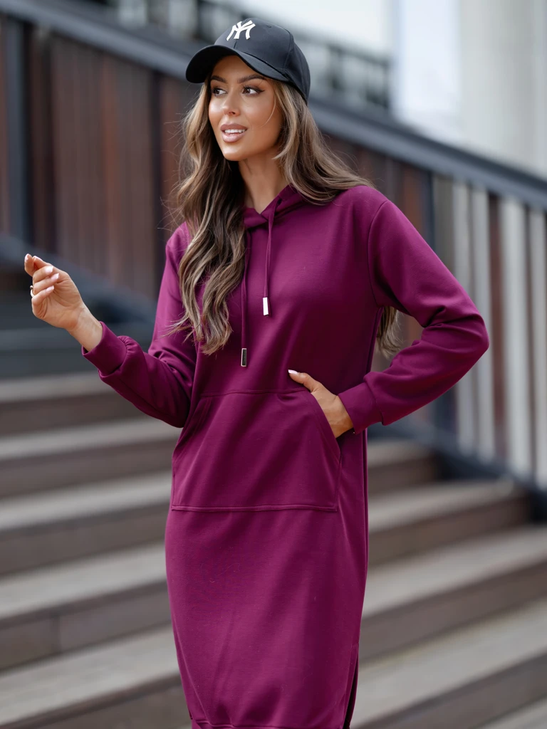 Royalfashion Viscose Sweatshirt Dress with Hood