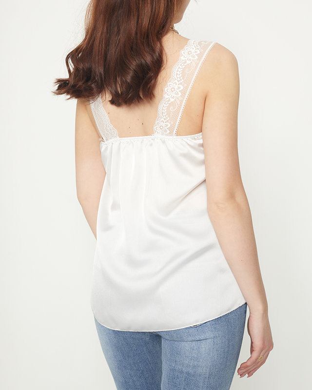 Women's white t-shirt with lace straps - Clothing