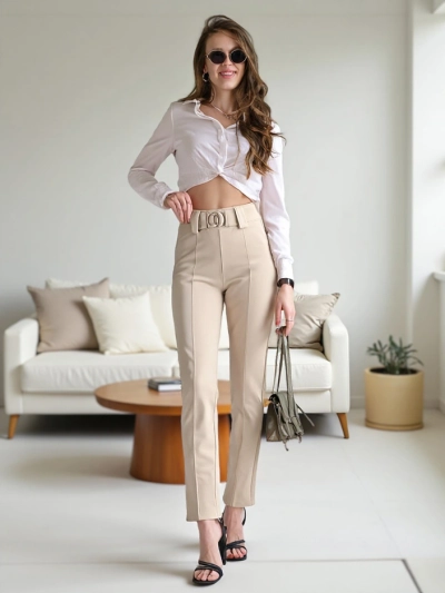 Royalfashion Cotton women's treggings with a crease