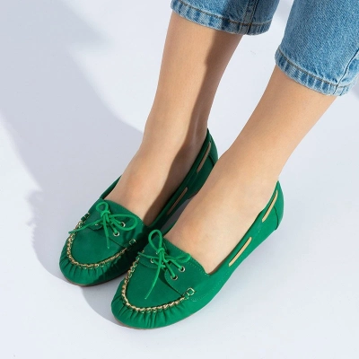 OUTLET Green women's moccasins with lacing Norami - Footwear