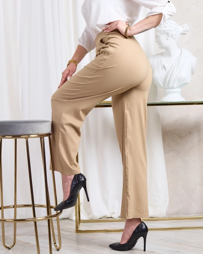 Royalfashion Gaiši brūnas sieviešu platas auduma bikses