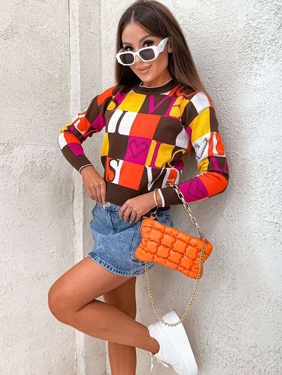 Royalfashion Темно-коричневый узорчатый женский свитер