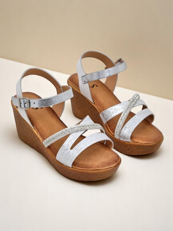 Royalfashion Women's wedge sandals with rhinestones and glitter Eclat