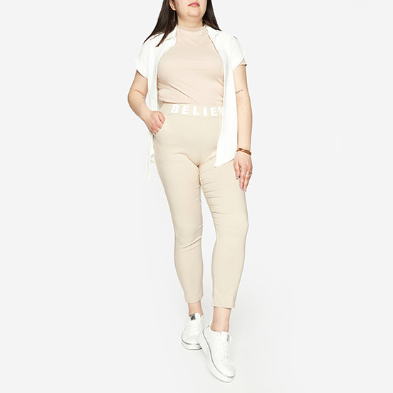 Women's beige fabric pants - Clothing