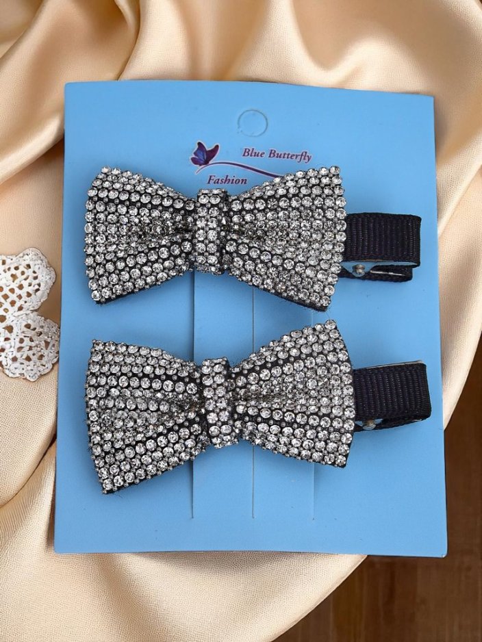 Royalfashion 2 matu sprādžu komplekts ar bantītēm un rhinestones Isadora