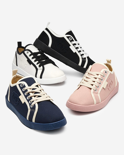 Navy blue women's sneakers with a Wefera badge - Footwear