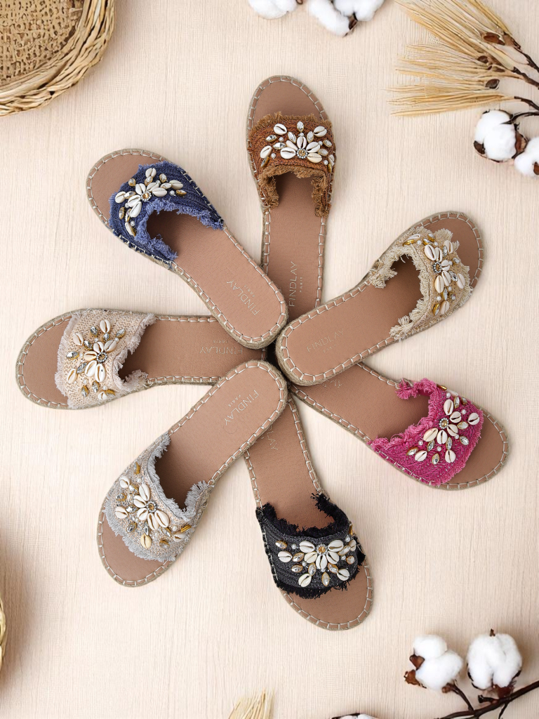 Sandały damskie Royalfashion Helena Decor czarne espadryle mit mushelkami