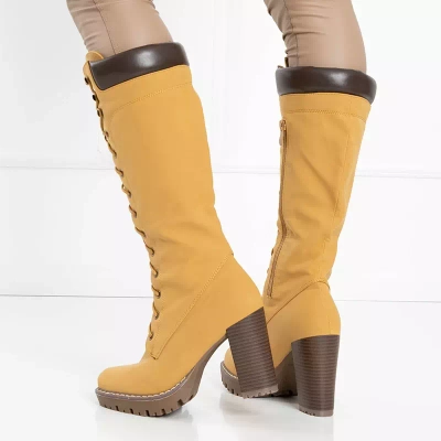 OUTLET Mustard tied women's boots on the post Mastio - Footwear