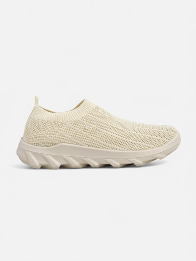 Arete Beige Women's Slip-Ons, Breathable Fabric Sneakers