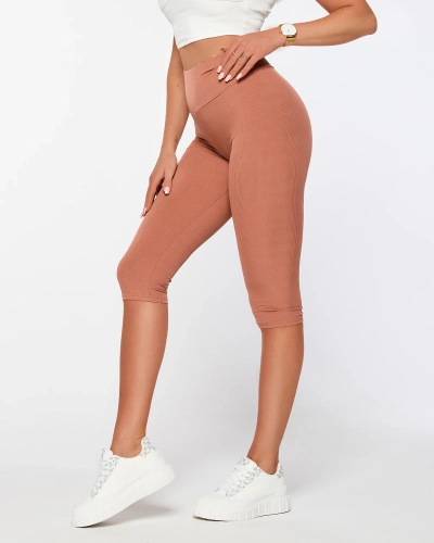 Brown women's ribbed cycling leggings - Clothing