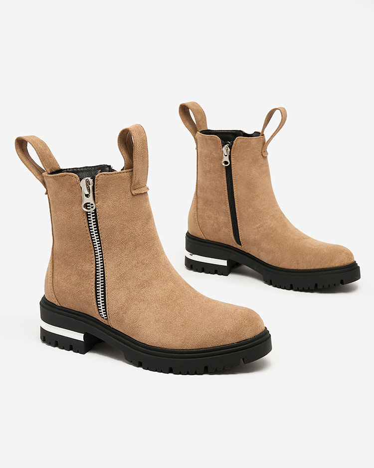 Royalfashion Brown eco-suede boots with strap and zippers Redmisala