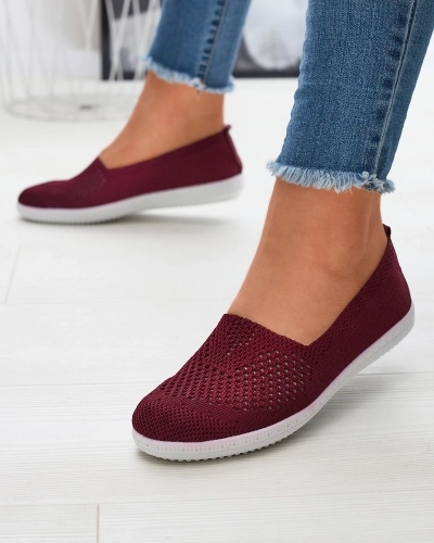Бордовые ажурные тканевые кроссовки Sadola - Обувь