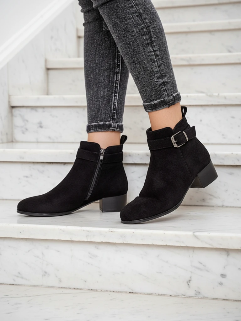 Elegante Nero Eco-Leather Ankle Boots