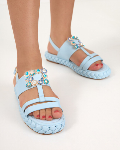 Women's light blue sandals with a decorative Govy buckle. Footwear
