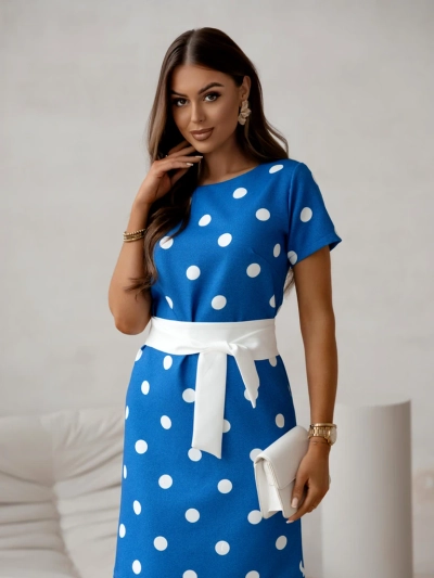 Royalfashion Women's knee-length dress with short sleeves and polka dot tie