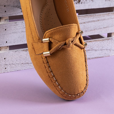 Light brown women's eco-suede moccasins Leontia - Footwear