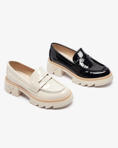 Black women's eco leather patent leather moccasins Sepop- Footwear