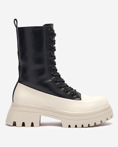 OUTLET Black and beige women's high bagger boots Susker- Footwear
