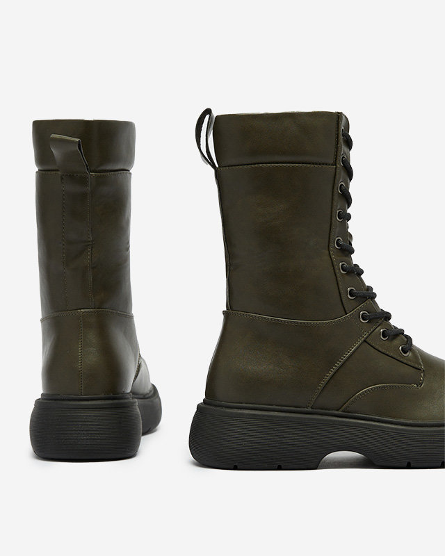 Темно-зеленые женские сапоги на шнуровке Ferisis - Обувь