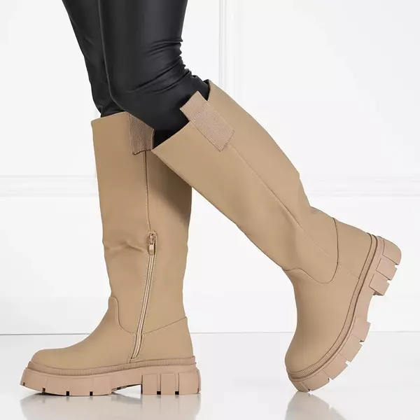 OUTLET Beige women's mid-calf boots Oledd- Footwear
